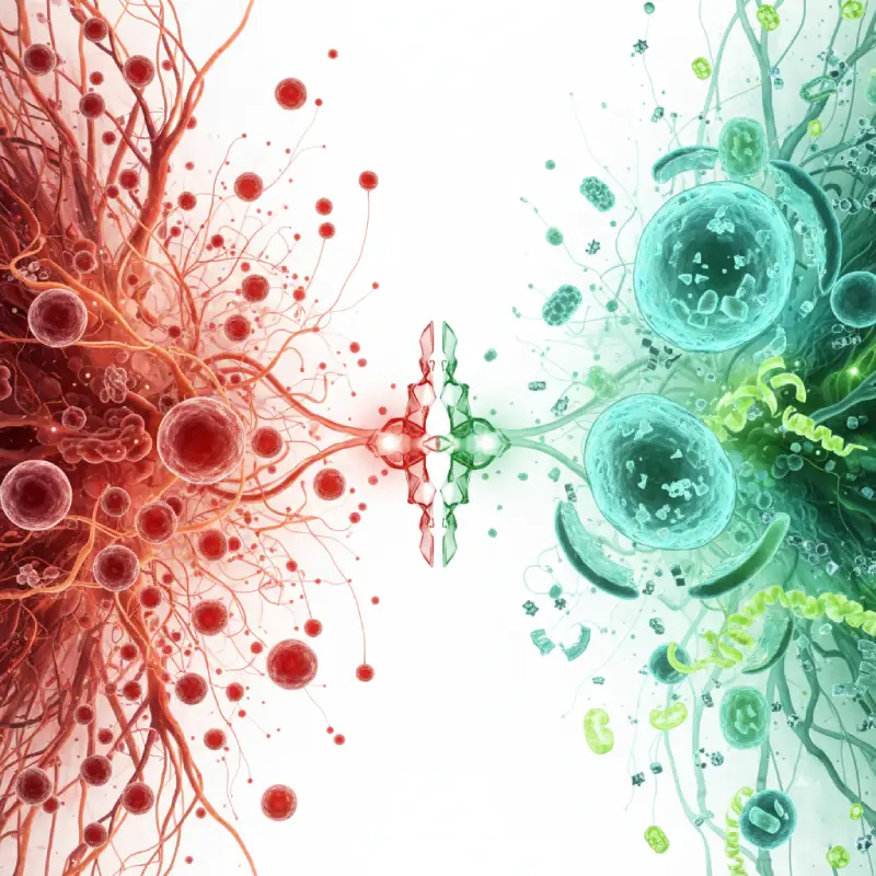 Ilustración científica del interruptor metabólico: contraste entre la vía mTOR de crecimiento y la vía AMPK de autofagia y reparación celular.